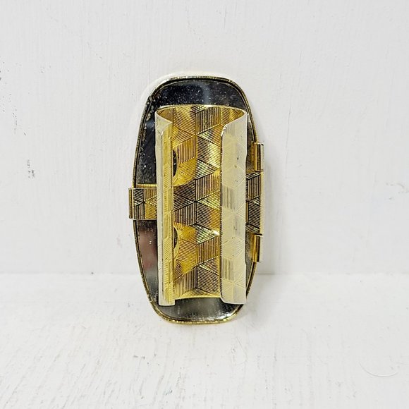 Vintage Floral Mirrored Lipstick Compact Holder Ring Gold Tone Hinged Japan EUC - Picture 3 of 3